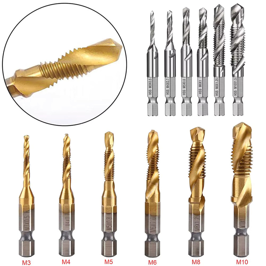JUSTINLAU 6-teiliges HSS Gewindebohrer-Set mit Senkkopf-Entgratung und Schnellwechsel-Sechskant 1/4 Zoll, M3-M10 - Bild 2