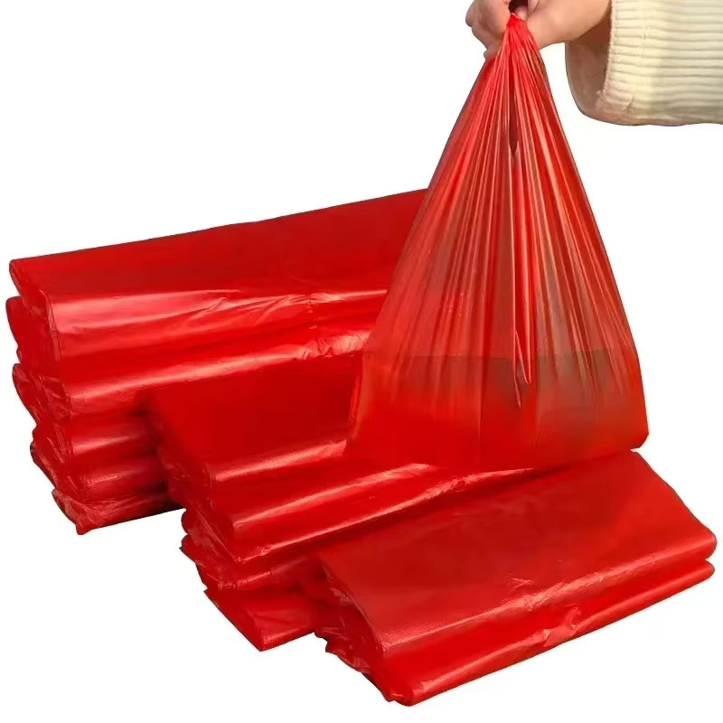 100 Stück rote Plastiktüten mit Griff als verdickte Tragetasche und Aufbewahrungstasche - Bild 2