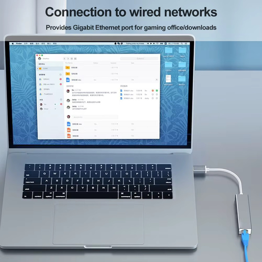 APWIKOGER USB-C Ethernet Adapter mit 1000 MBit/s LAN Anschluss für Laptop und PC in Grau - Bild 2