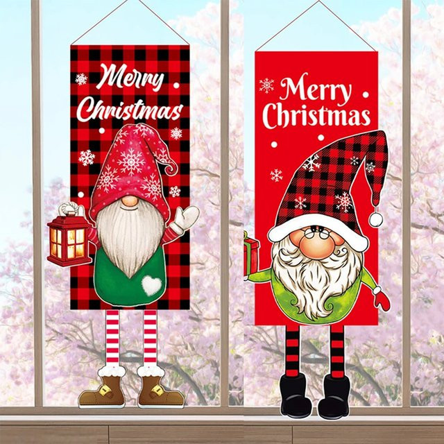 Joy-enlife Weihnachts-Wimpelbanner Frohe Weihnachten in Rot mit Karomuster als hängende Dekoration - Bild 1