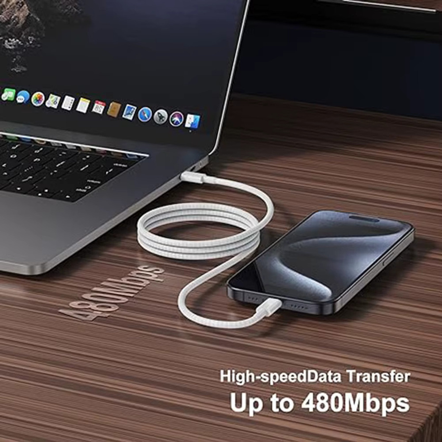 USB-C auf Typ-C Datenkabel mit 60W PD Schnellladefunktion, geflochtenes Ladekabel in Weiß für Android und Samsung - Bild 4