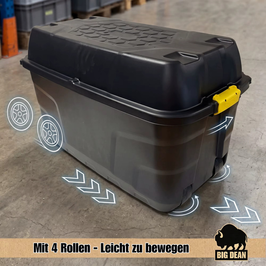 BigDean XXL Transportbox Kissenbox aus Kunststoff in Schwarz mit Rollen und Deckel, abschließbar, B/T/H: 93 x 55 x 53 cm - Bild 3