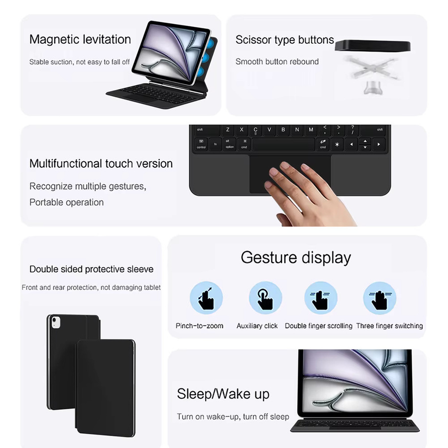 Magic Keyboard Hülle für Apple iPad Air 11 Zoll M4 M3 M2 Pro, Magnetische Tastatur mit Hintergrundbeleuchtung und Smart Cover Folio, Farbe: Schwarz - Bild 3