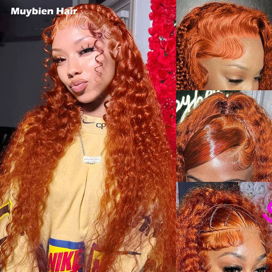 Muybien Hair Lace-Front-Perücke, Echthaar, Jerry Curly, Ingwer-Orange - Bild 2