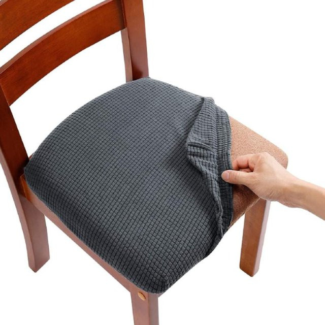 Stretch-Sitzbezüge für Esszimmerstühle aus Jacquard in Grau, elastisch und waschbar - Bild 1