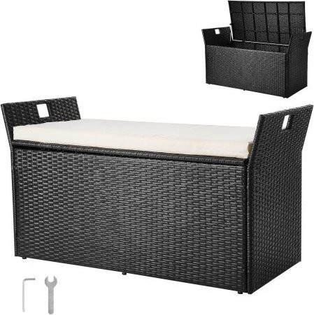 VEVOR Gartenbank mit Stauraum aus Polyrattan mit Kissen, B/T/H: 125 x 55 x 70 cm - Bild 1