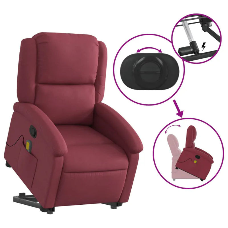 vidaxl Aufstehhilfe Massagesessel für Senioren, verstellbar, Rot, Stoffbezogen - Bild 8