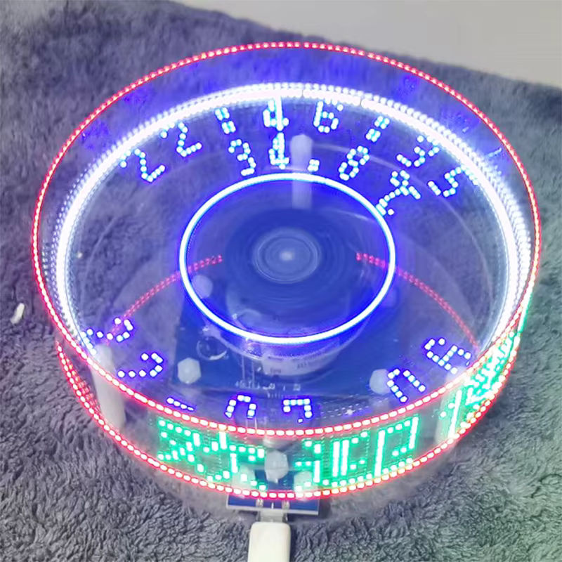 Goni Rotierende LED-Uhr mit Digitalanzeige und Temperaturdisplay in Blau aus Kunststoff - Bild 2
