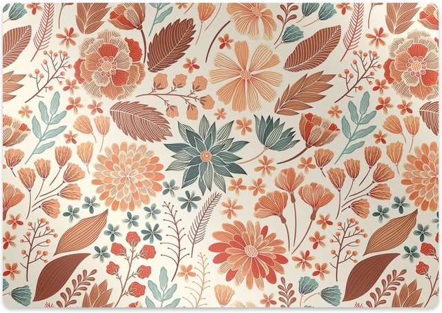 Tulup Bodenschutzmatte für Bürostühle mit künstlerischem Blumenmuster in Rot, B/T: 100 x 70 cm - Bild 1