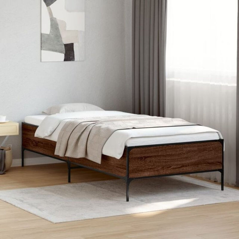 Vidaxl Einzelbett Bettgestell in Braun mit Eichen-Optik aus Holzwerkstoff und Metall im Industrial-Design B/T/H: 90 x 200 cm - Bild 1