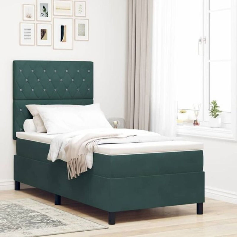 vidaXL Boxspringbett mit Matratze aus Samt und Kiefer, Grün, B/T: 100 x 200 cm - Bild 1