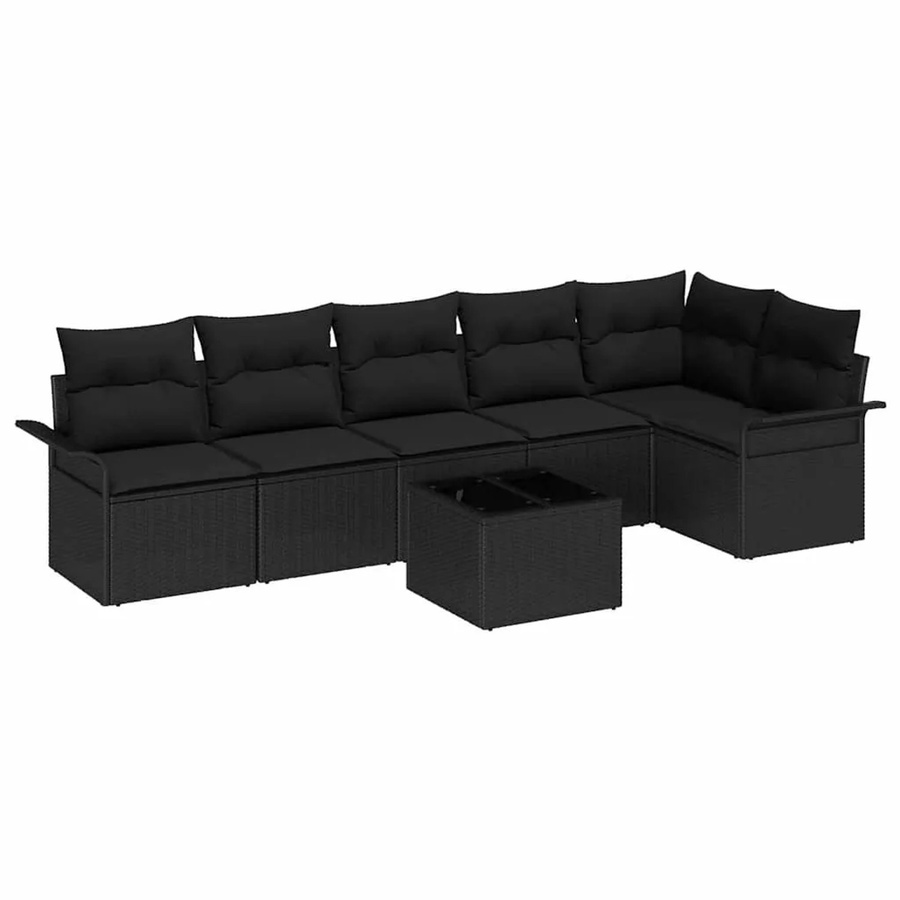 vidaXL 7-teiliges Garten-Sofa-Set aus Poly Rattan in Beige mit Kissen und Tisch - Bild 2