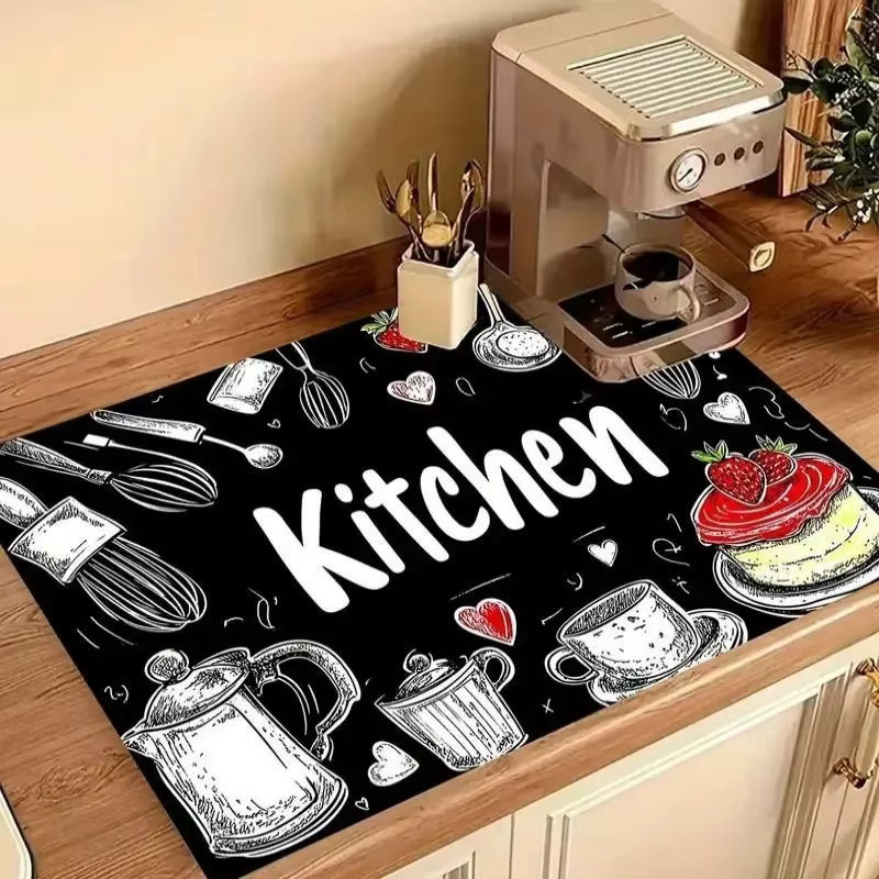 VIKAMA Küchenmatte in Schwarz, super saugfähige und schnell trocknende Abtropfmatte, rutschfeste Abtropfunterlage für die Küchenarmatur oder das Badezimmer, B/T: 30,0 x 20,0 cm - Bild 1