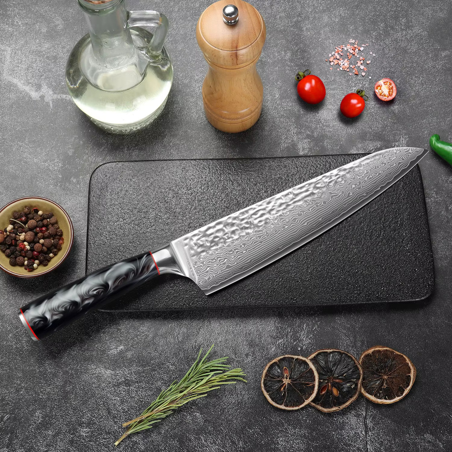 WOLFDAO Damaszener Stahl Kochmesser mit 67 Lagen, 8 Zoll Küchenmesser mit schwarzem G10 Griff, ergonomisches Design für Fleisch, Fisch, Obst und Gemüse - Bild 7