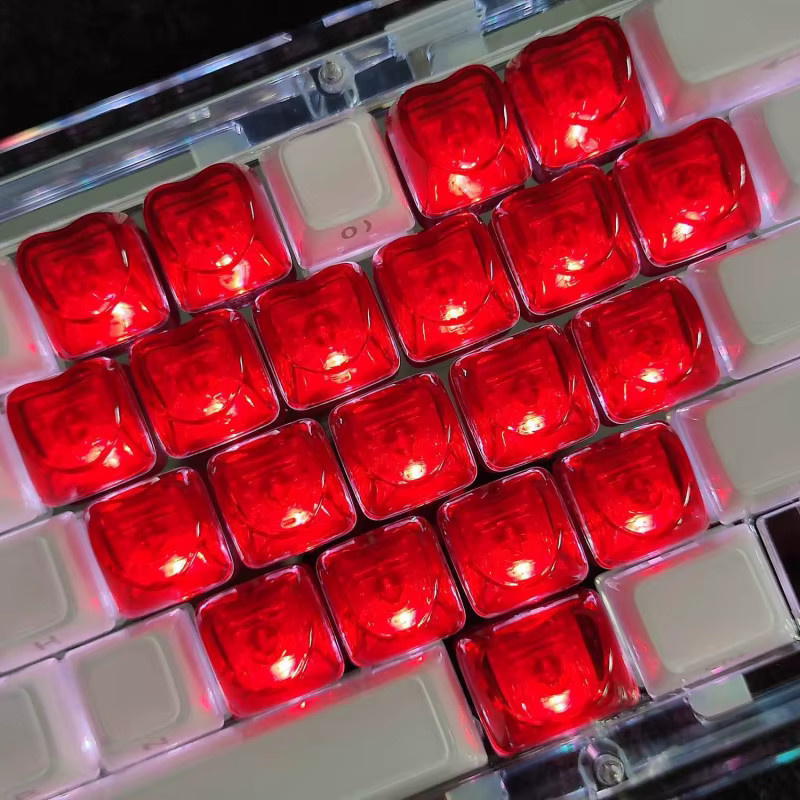 21er Set Liebes-Tastenkappen für mechanische Tastaturen in Rot, seitlich graviert und durchscheinend, passend für 60/61/68/104 Tastaturen, Gaming-Tastatur-Zubehör - Bild 2