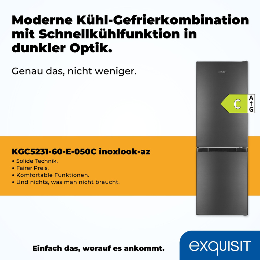Exquisit Kühl-Gefrierkombination KGC5231-60-E-050C in Silver, freistehend mit Inoxlook, B/T/H: 59,5 x 66,0 x 185,5 cm - Bild 3