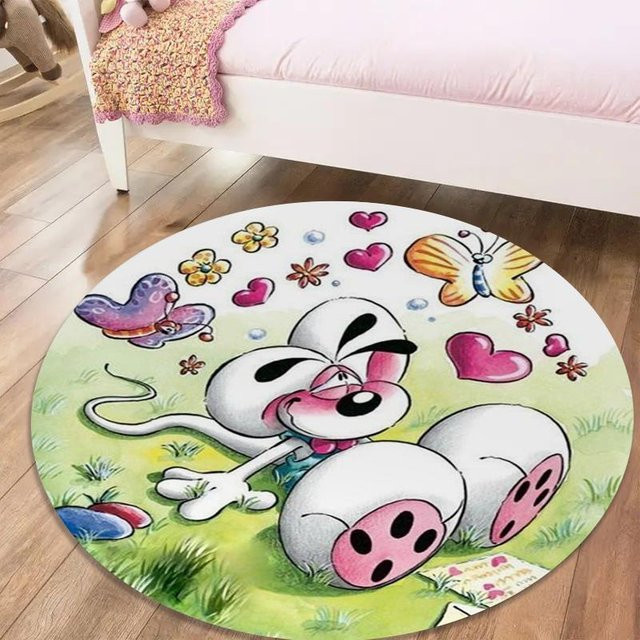 Diddl Runder Teppich On My Love Home in Beige und Multicolour, Rutschfeste Bodenmatte aus Polyester für Wohnzimmer und Schlafzimmer, Durchmesser: 80 cm - Bild 1