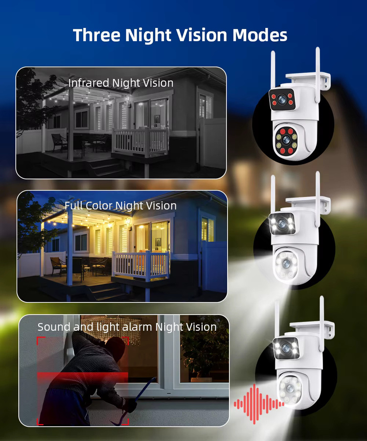 DDBROUGEN Dual-Screen IP-Kamera für den Außenbereich mit 8MP 4K Auflösung, Doppelobjektiv, PTZ WiFi und Auto-Tracking in Weiß - Bild 3
