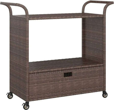 vidaXL Barwagen aus Poly Rattan in Braun mit Schublade und Rollen, B/T/H: 100 x 45 x 97 cm