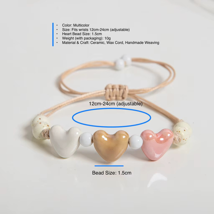 Armband aus Keramikperlen, Dreifaches Herz, Unisex - Bild 2