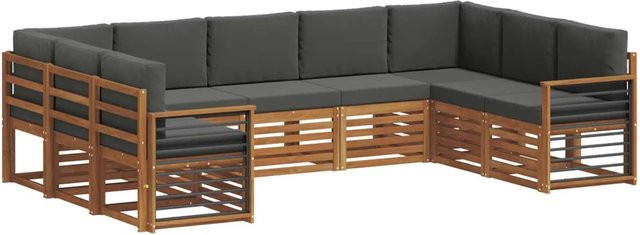 vidaXL Sofagarnitur 9-teilig in U-Form aus Massivholz Akazie, Farbe Natur und Anthrazit, mit Sitz- und Rückenkissen - Bild 1
