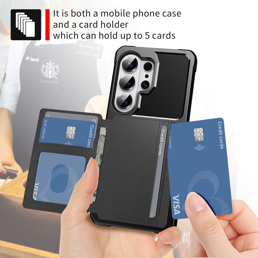 Magnetische Leder Brieftasche mit Kartenfach als Schutzhülle für Samsung Galaxy S26 Ultra S25 S24 S23 S22 Plus A57 A37 A17 A56 A36 in Schwarz und Gold - Bild 2