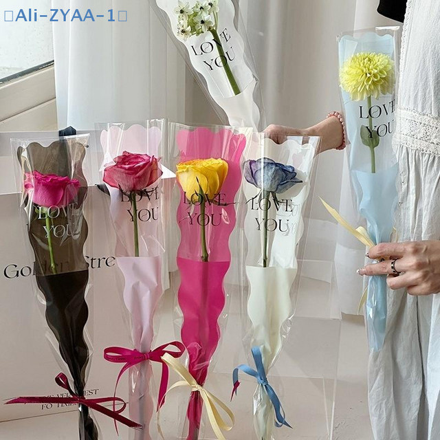 50 Stück ZYAA-1 Einzelblumen-Verpackungsbeutel aus transparentem Zellophan für Valentinstag und Muttertag in Pink - Bild 1