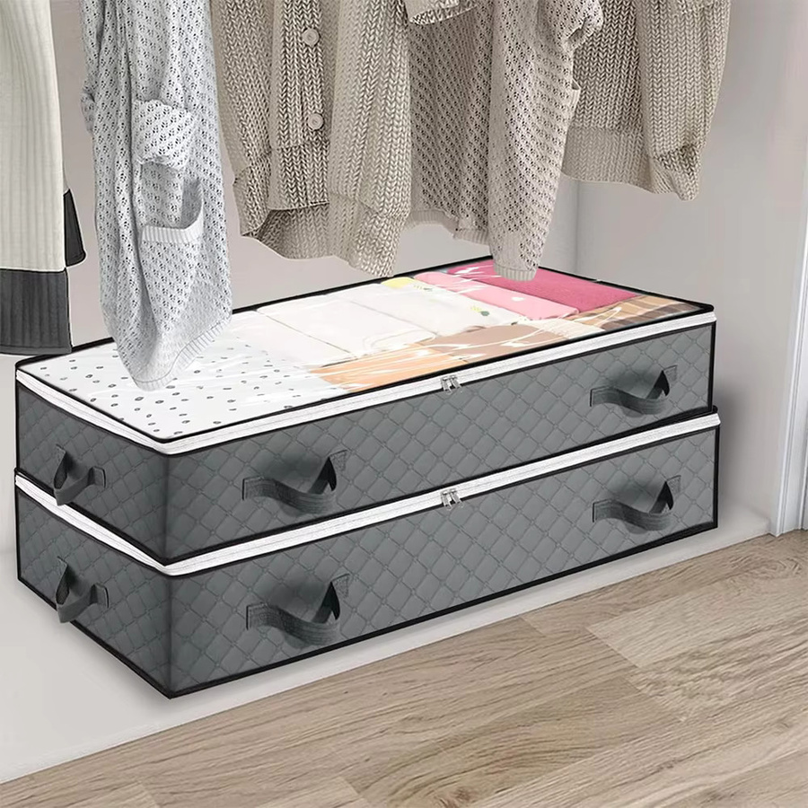 LONENESSL Unterbett-Aufbewahrungstaschen aus Stoff, faltbar und staubgeschützt, grau - Bild 4