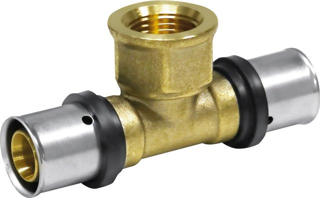 PIPETEC Press-T-Stück aus Messing in Gold, 16 mm x Rp 1/2 x 16 mm - Bild 1