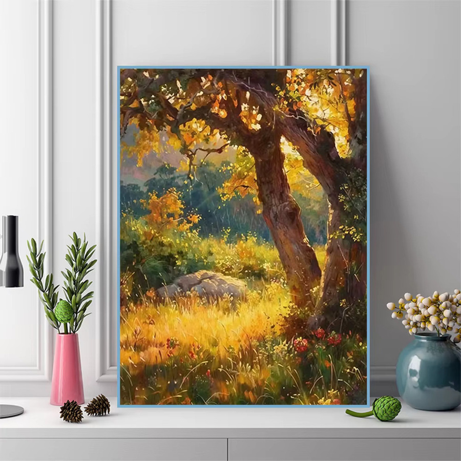 Momoart Baum-Diamant-Stickerei Landschaftsgemälde DIY Mosaik-Set mit Runddiamanten in Multicolour, Breite: 30,0 cm, Höhe: 20,0 cm - Bild 3