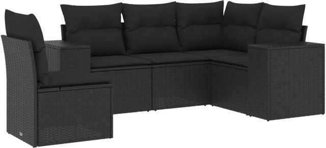 vidaXL 5-teilige Garten-Sofagarnitur in L-Form aus schwarzem Poly-Rattan mit Sitzkissen und Stauraum - Bild 1