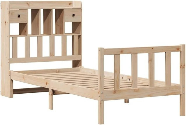 vidaXL Massivholzbett aus Kiefer mit Kopfteil und Regal in Braun, B/T/H: 90 x 190 cm - Bild 1