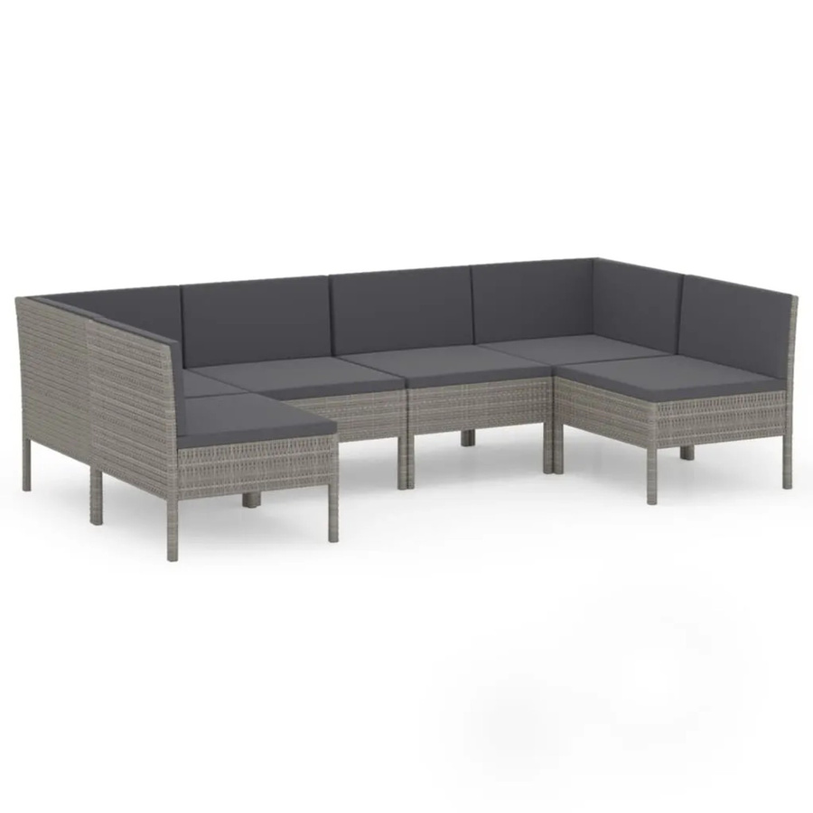 vidaXL 6-tlg Garten-Lounge-Set in L-Form aus Poly Rattan und Metall, Grau/Anthrazit mit Auflagen und abnehmbaren Bezügen - Bild 2