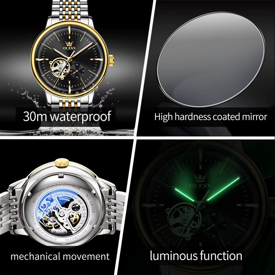 OLEVS Armbanduhr Automatik, Edelstahl, Schwarz, Herren - Bild 5
