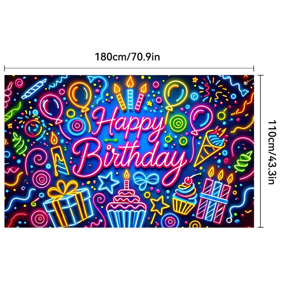 VIKAMA Neonmusik-Geburtstagsparty-Hintergrundtuch mit bunten Lichteffekten in Multicolor, Breite: 120 cm - Bild 3