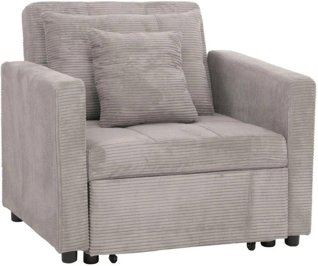 MCW Schlafsessel L90 Klappsessel Gästebett Relaxsessel aus Cord in Hellgrau mit Liegefläche 200 x 100 cm - Bild 2