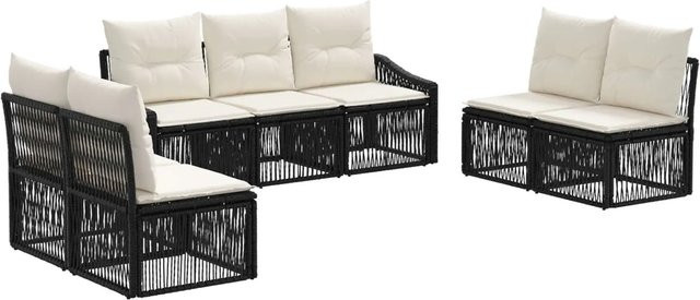 vidaXL Gartensofa-Set 7-teilig in Schwarz aus Poly-Rattan mit Polsterung und Ottoman für Terrasse und Garten - Bild 1