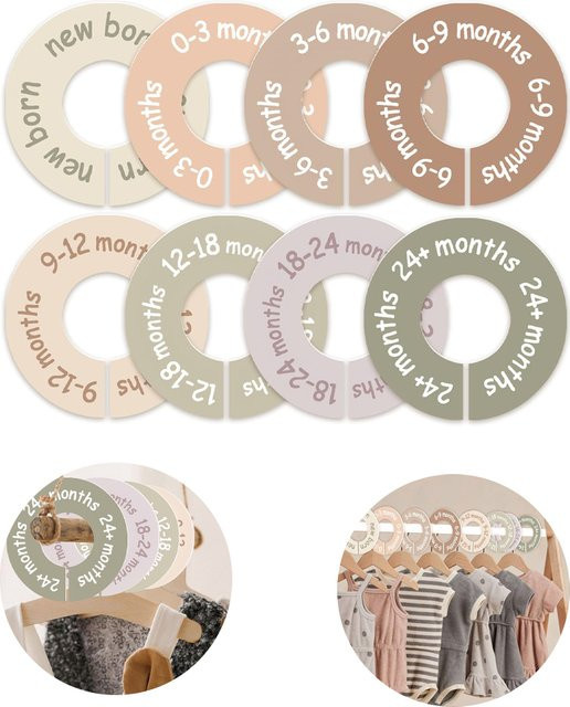 8er Set Kunststoff Baby Kleidung Organizer mit Etiketten für 0-24 Monate zur Sortierung im Kleiderschrank - Bild 1