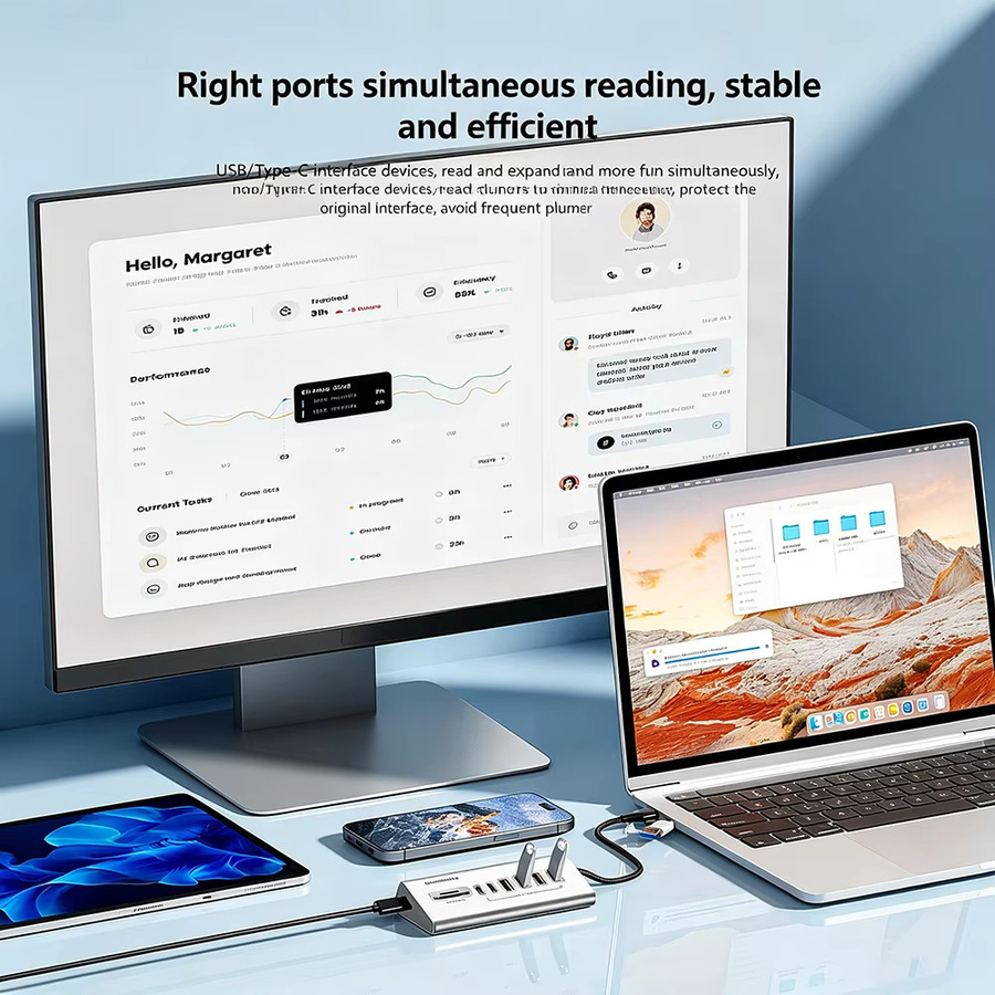 KEBIDUMEI USB 3.2 Hub 9 in 2 Dockingstation mit 10Gbps, Aluminium Typ C zu USB 3.2 und SD TF Kartenleser, Silber - Bild 2