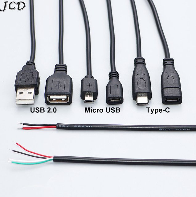 JCD USB 2.0 Verlängerungskabel für Micro USB und Typ C, 2Pin/4Pin, Schwarz, Länge: 25-30 cm - Bild 1