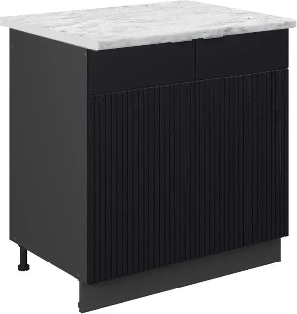 Vicco Küchenunterschrank Fame-Line für die Spüle in Anthrazit Schwarz gestreift mit Arbeitsplatte in Marmor-Weiß B/T/H: 80 x 60 x 82 cm - Bild 1