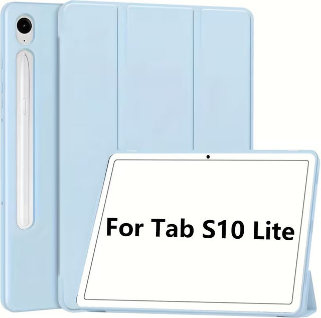 Samsung Schutzhülle für Galaxy Tab S10 Lite, S10 FE und S9 FE 10,9 Zoll aus weichem TPU mit dreifach faltbarem Ständer und Auto Wake/Sleep Funktion in Grau, Weiß oder Blau - Bild 1