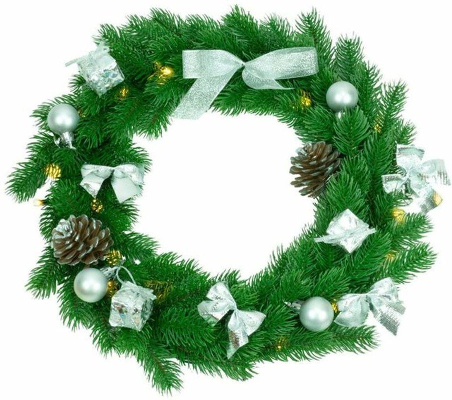 Star Trading Weihnachtskranz aus Kunststoff, rund, Grün/Grau, Durchmesser: 30 cm - Bild 1