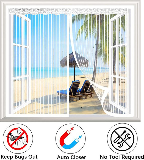 Magnetischer Fenster-Insektenschutz von JYMCW aus Polyestergewebe in Weiß oder Beige - Bild 1