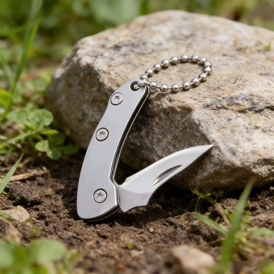 Tragbares Mini-Messer aus Edelstahl in Silber und Weiß für Outdoor, Camping und Reisen - Bild 2
