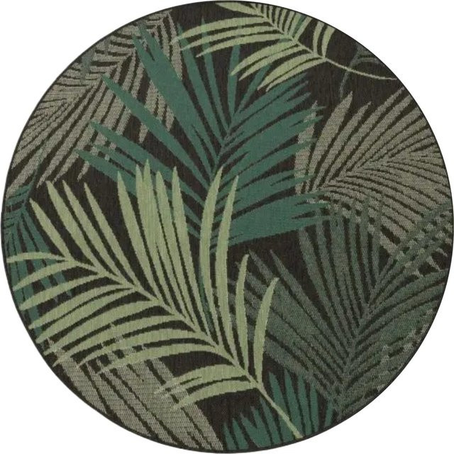 Runder In- & Outdoor-Teppich Ostenza in Schwarz mit floralem Muster, Durchmesser: 160 cm - Bild 1