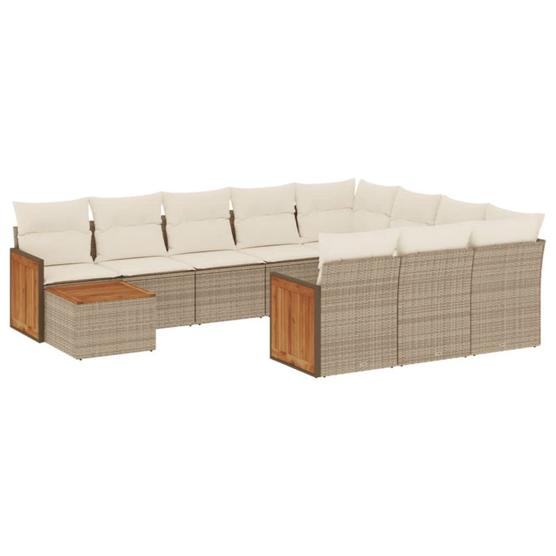 Vidaxl Gartenmöbel-Set aus Polyrattan und Akazie mit 11 Teilen und Kissen, Beige - Bild 2