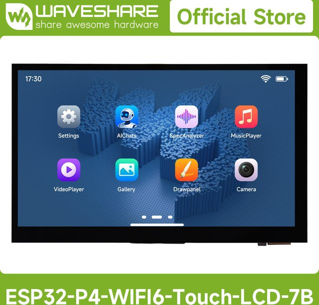 Waveshare ESP32-P4-WIFI6 7-Zoll-5-Punkt-Touchscreen-Entwicklungsboard mit ESP32-P4 und ESP32-C6, 1024x600 Auflösung, Wi-Fi 6 und Bluetooth 5, Schwarz - Bild 1