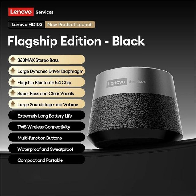 Lenovo HD103 Bluetooth 5.4 Tragbarer Mini-Lautsprecher mit Stereo-Sound und Bass in Schwarz - Bild 1