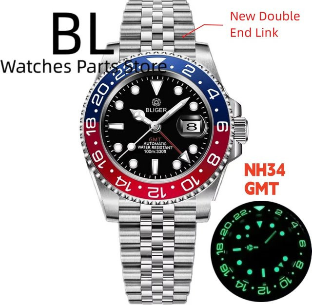 BLIGER Armbanduhr GMT, Edelstahl, Schwarz, 40 mm, Herren - Bild 1